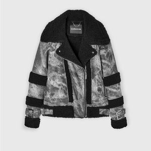 Marbled Vegan Leather Borg Biker Jacket XS/S